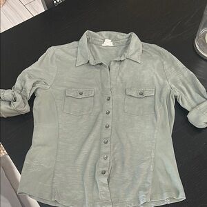 Caslon Green Button-Up Blouse